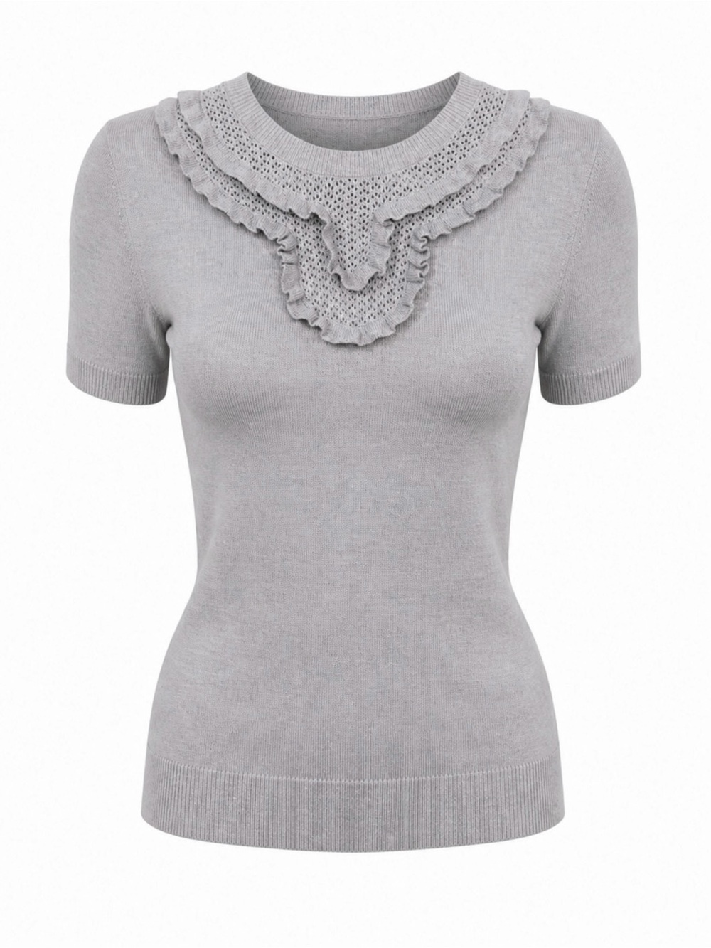 Brooks Brothers Red Fleece Light Blue Ruffle Knit Top Crewneck Cotton Blend M - Picture 2 of 8